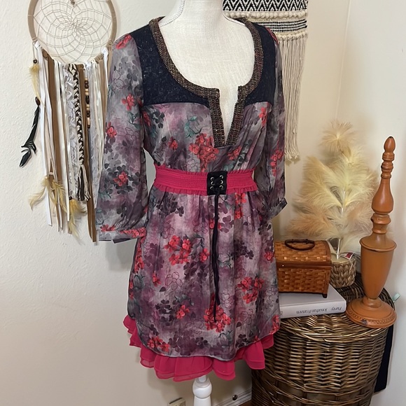 LuLumari Anthropologie Mini Peasant Style  Dress/ Size Small - Picture 2 of 11
